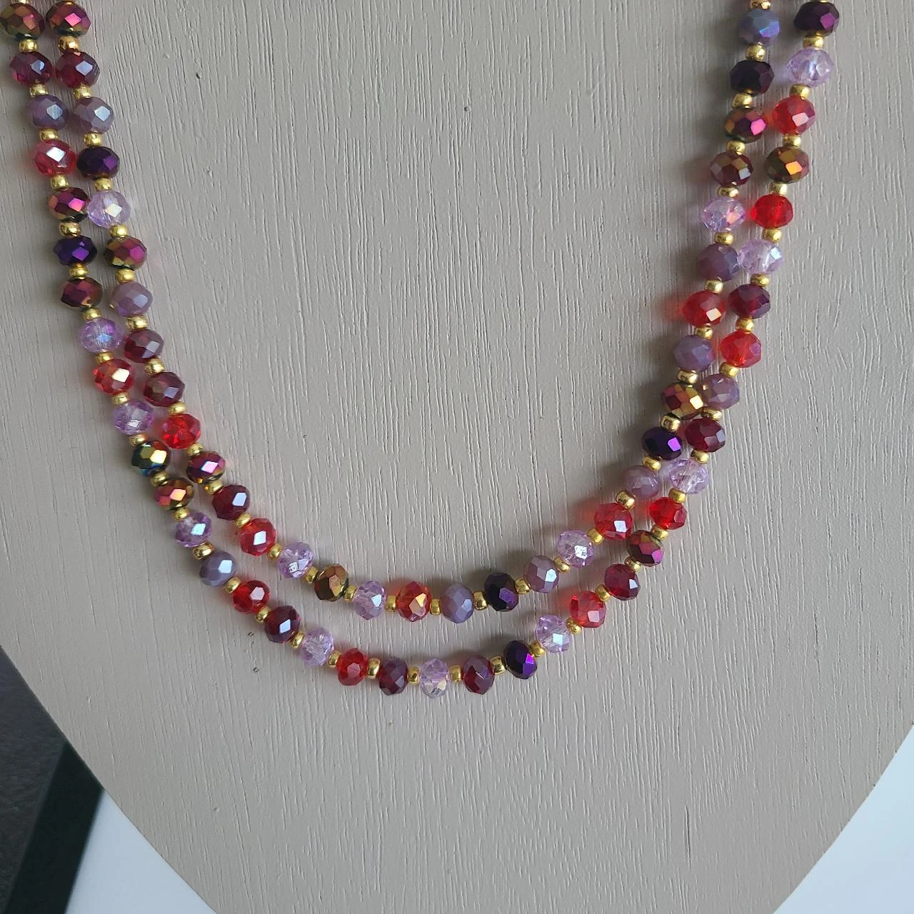 Bohemian Double Necklace & Glass Earrings Set in Red Tones PA660 – photo 2